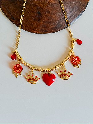 Colar folheado de pomba gira coração cravejado