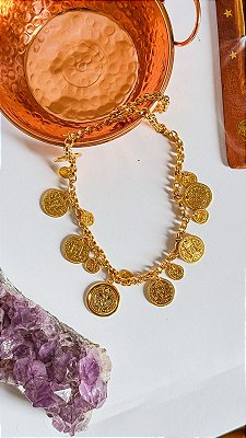 Colar folheado com moedas para Ciganos