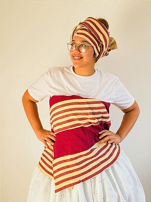 Conjunto de Ipele africano pano da costa e cabeça vinho