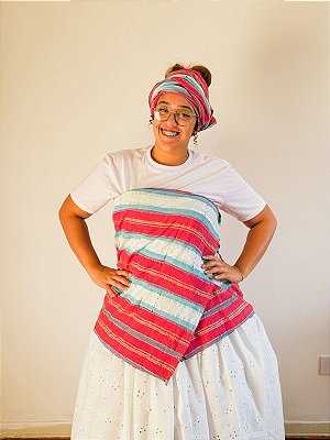 Conjunto de Ipele africano pano da costa e cabeça rosa com azul