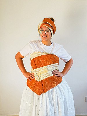 Conjunto de Ipele africano pano da costa e cabeça amarelo com dourado