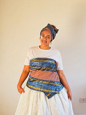 Conjunto de Ipele africano pano da costa e cabeça azul com dourado