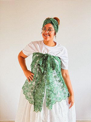 Conjunto Pano da costa e cabeça de renda verde