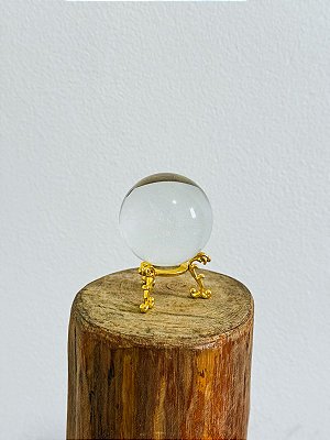 Bola de Cristal trasparente com base dourada