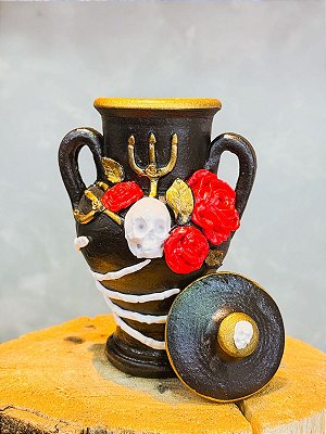 Quartinha de Luxo Pomba Gira - Rosa com Caveira