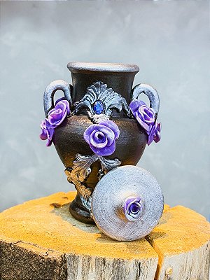 Quartinha de Luxo Pomba Gira - Roxa com rosas