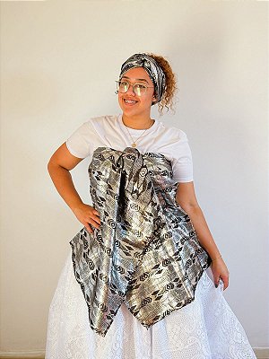 Conjunto Jacquard pano da costa e cabeça - Preto e prateado