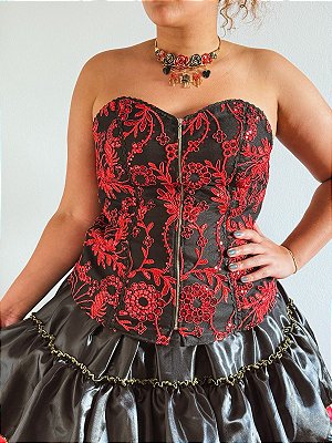 Corselet para pomba gira preto e vermelho