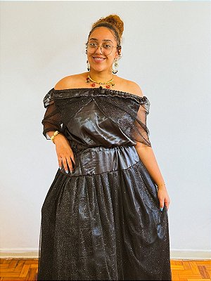 Conjunto laroyê preto com brilho saia e bata