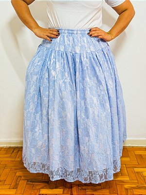 Saia rendada azul bebê