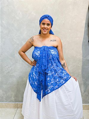 Conjunto Pano da costa e cabeça de renda azul
