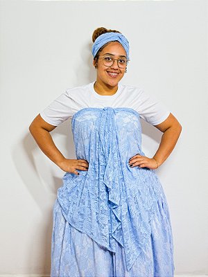 Conjunto Pano da costa e cabeça de renda azul bebê