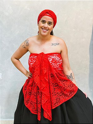 Conjunto Pano da costa e cabeça de renda rosa vermelho