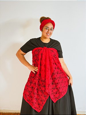 Conjunto Pano da costa e cabeça de renda rosa vermelho