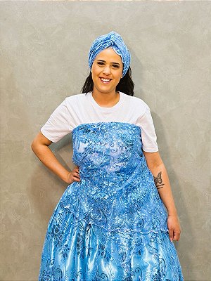 Conjunto de renda azul claro luxo 3 peças