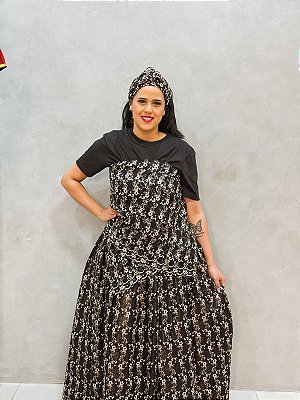 Conjunto de renda preta c/ bordado luxo 3 peças