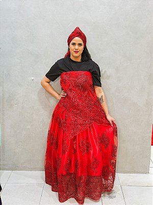 Conjunto de renda vermelha c/ forro vermelho luxo 3 peças
