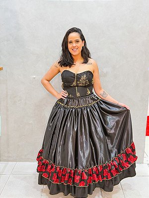 Saia Mojubá 2 babados com rosas