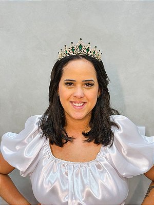 Coroa dourada luxo com strass - Verde
