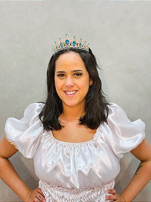 Coroa dourada luxo com strass - Azul