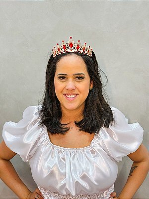 Coroa dourada luxo com strass - vermelha