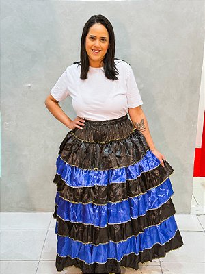 Saia 7 babados preta com azul