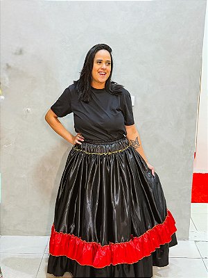 Saia Mojubá 2 babados preto e vermelho