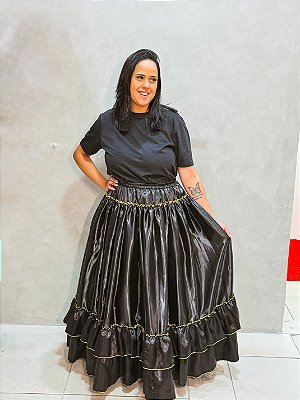 Saia Mojubá 2 babados preto