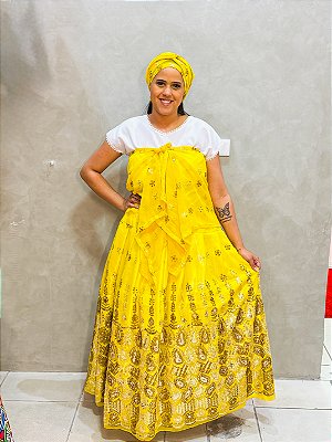 Conjunto luxo amarelo com paetê dourado  3 peças