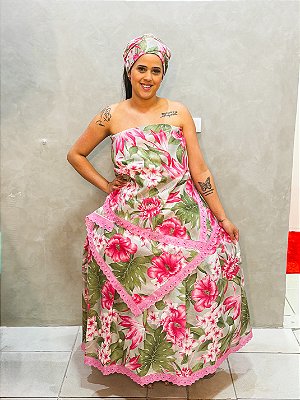 Conjunto Baiana 3 peças - floral rosa