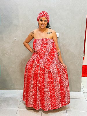 Conjunto de renda vermelha com forro branco luxo 3 peças