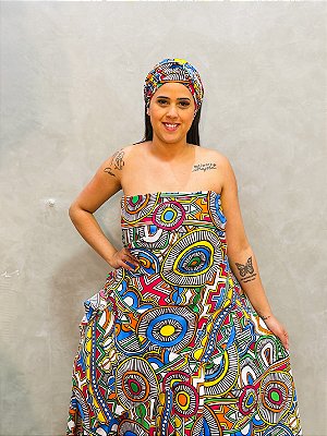 Conjunto baiana afro colorido 3 peças