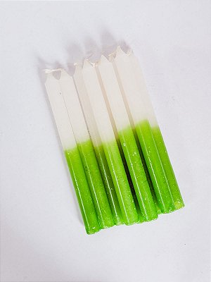 Vela palito branco e verde - pacote com 9 un