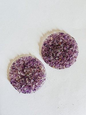 Incensário redondo de resina com ametista