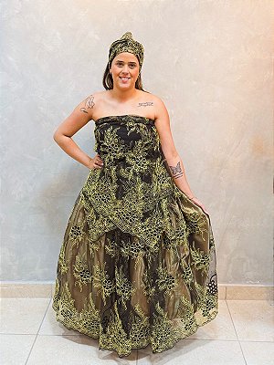 Conjunto bordado preto com dourado luxo 3 peças