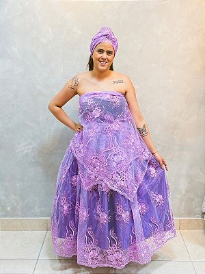 Conjunto bordado lilás luxo 3 peças