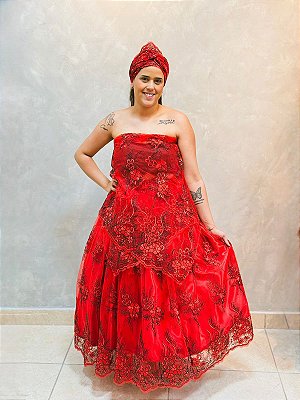 Conjunto bordado vermelho com preto luxo 3 peças