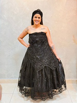 Conjunto bordado preto luxo 3 peças