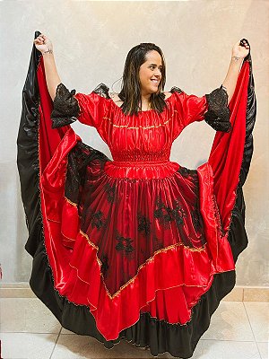 Conjunto luxo vermelho e preto - Ciganinha e saia 14m