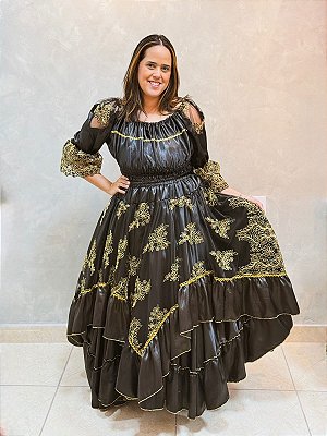 Conjunto luxo preto e dourado - Ciganinha e saia 14m
