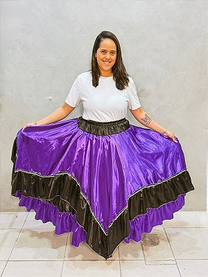 Saia 2 godê roxa com preta e prata 9m