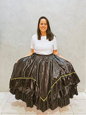 Saia 2 godê preta com dourado 9m