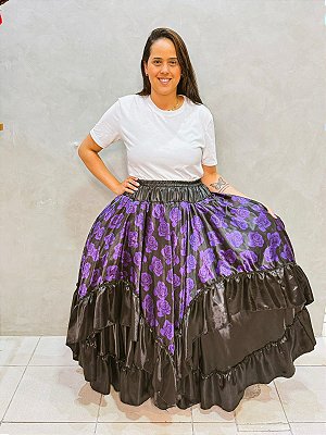 Saia 2 godê preta com rosas roxas 9m