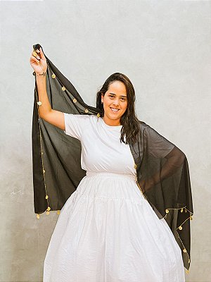 Lenço chiffon cigano com moedas preto