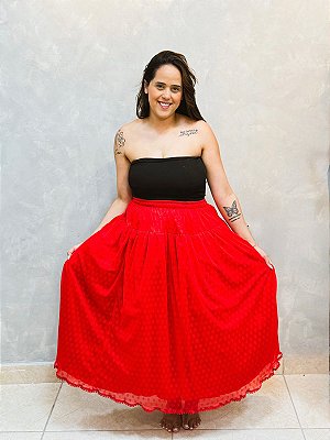 Saia light de renda florzinha com forro Vermelha