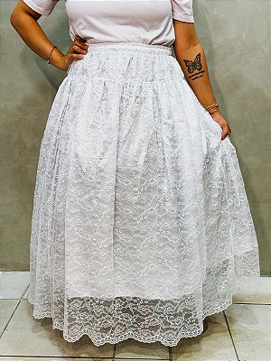 Saia axé branca de renda com forro