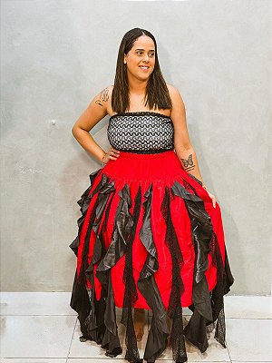 Saia de trapos vermelha com preta