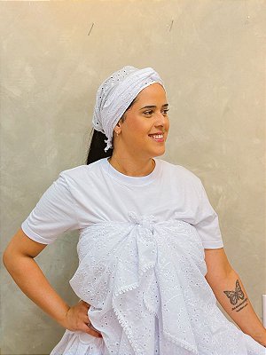 Pano de cabeça/ojá raízes de Lesie bordado branco