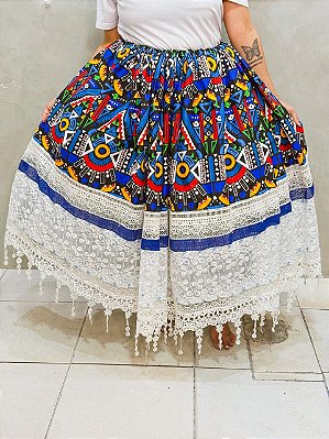 Saia luxo ankara azul com renda Guipir