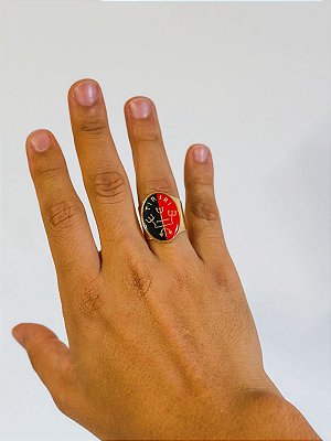 Anel Exu Tiriri - oval vermelho e preto